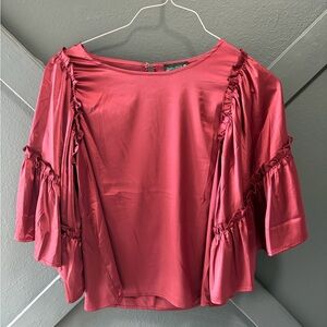 Sterling Kreek Ruffled 3/4 Sleeved Blouse in Wine